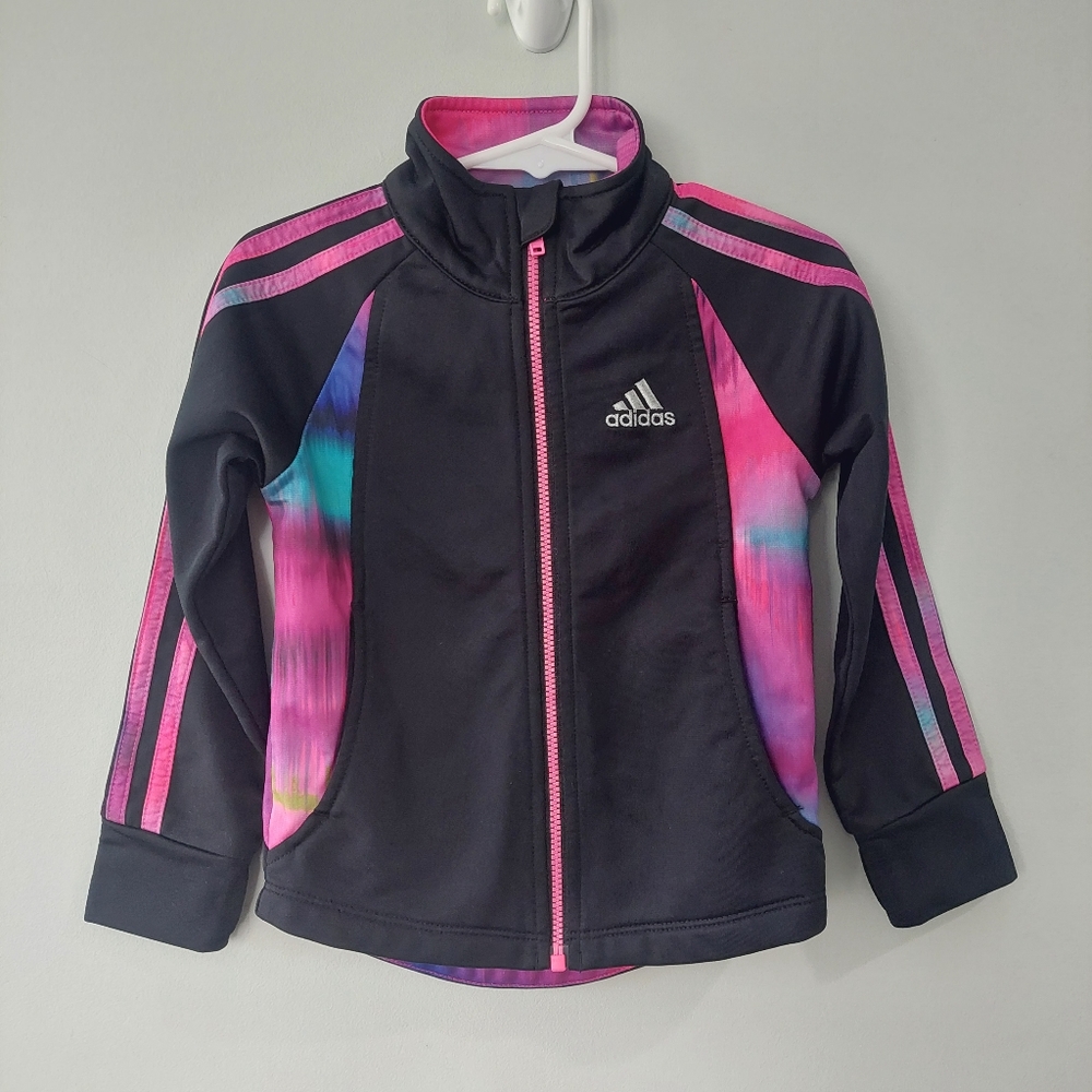 Adidas Toddler Jacket 2T Black Multicolor Accent Pannels Zip Closure Long Sleeve